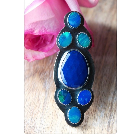 ๐๐ Elegant Blue lapis and opal Gemstone Ring - Picture 1 of 10